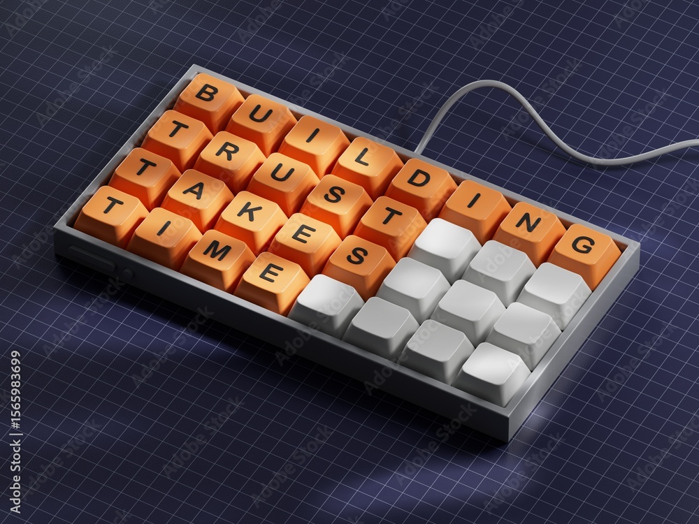 Poster building trust takes time symbol. computer keyboard keys with words building trust takes time. busin