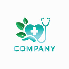 Healthcare Logo with Heart, Cross, Leaves, and Stethoscope – Medical Wellness Branding for Clinic or Health Company.