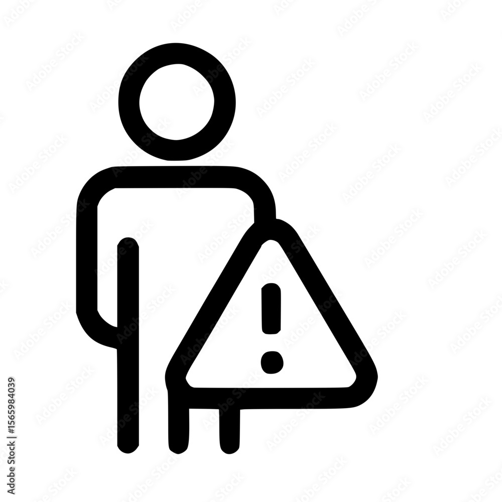 Poster outline simple man with triangle exclamation alert icon shape