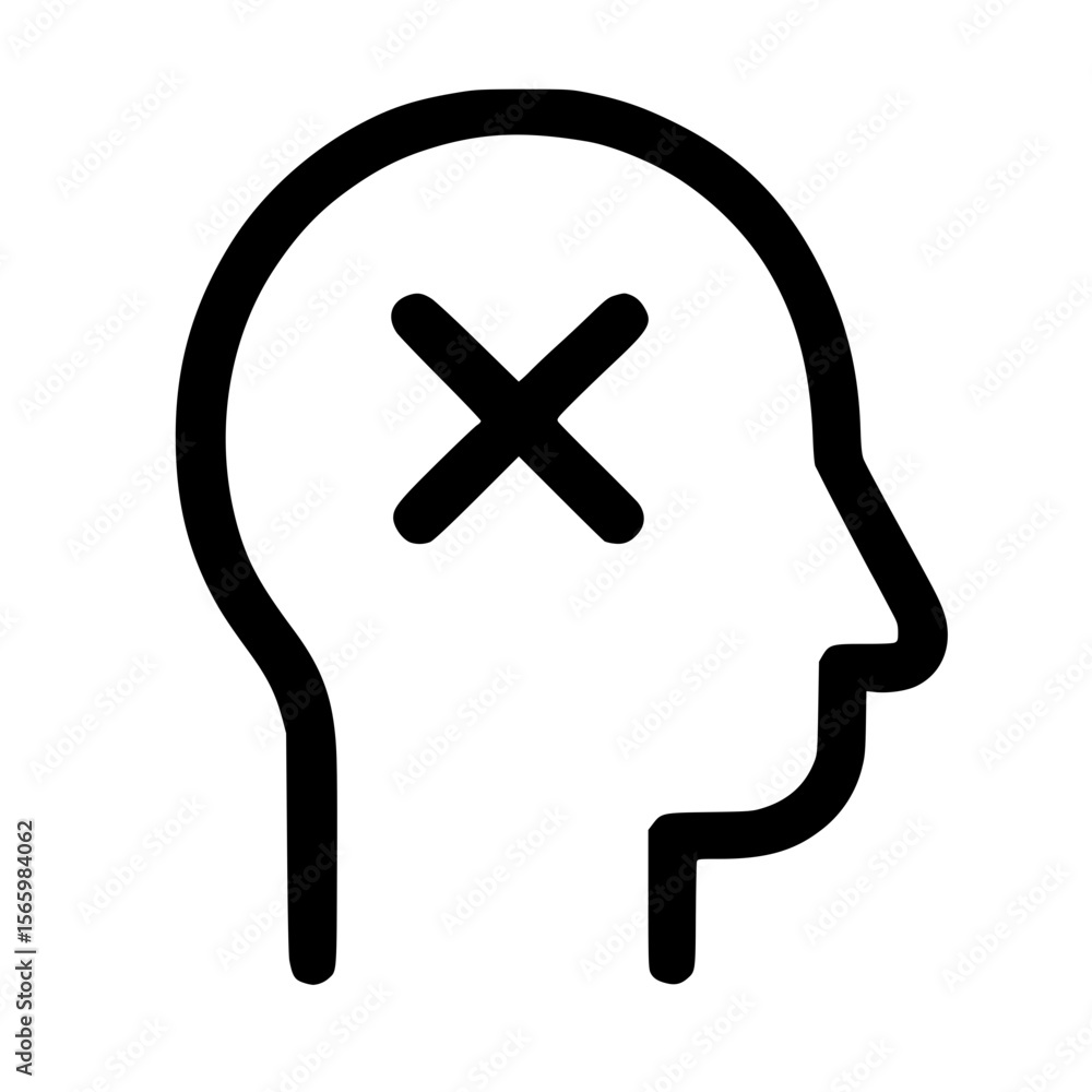 Poster outline simple head with cross mark sign problem icon symbol