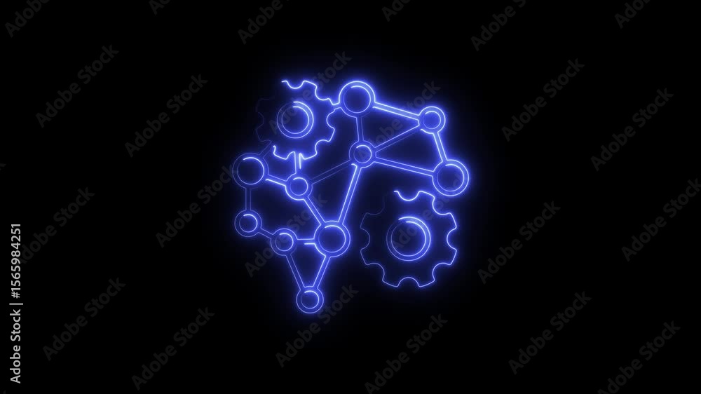 Poster glowing neon tech gears and network connections abstract animation loop perfect for technology