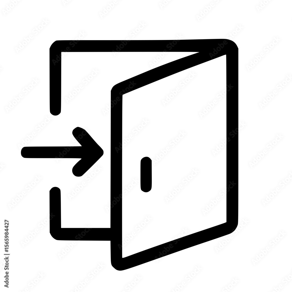 Poster simple line art open door symbol sign shape icon with arrow