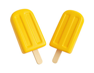 Yellow popsicles with wooden sticks and frozen texture isolated on white background