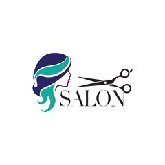 Salon Logo Design Featuring Elegant Woman’s Silhouette and Hairdressing Scissors.
