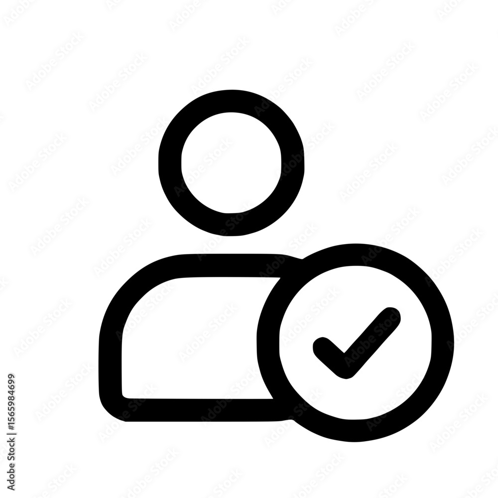 Poster simple line verified user account profile with checkmark icon illustration