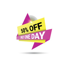 only one day 50 off Special offer labels vector