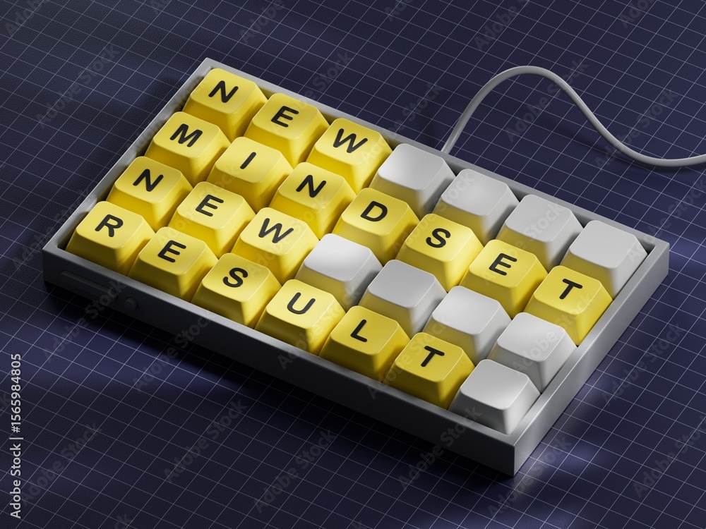 Poster mindset symbol. computer keyboard keys with words new mindset new result. business and new mindset n