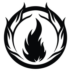 Fire circle realistic black outline vector icon design on white background