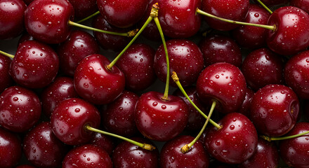 Fresh Ripe Cherries with Water Drops – Vibrant Close-Up of Orchard Fruit