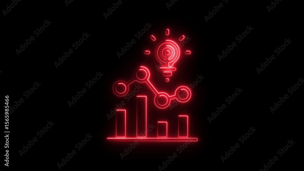 Aufkleber red neon lightbulb idea and data analysis concept animation perfect for business innovation and