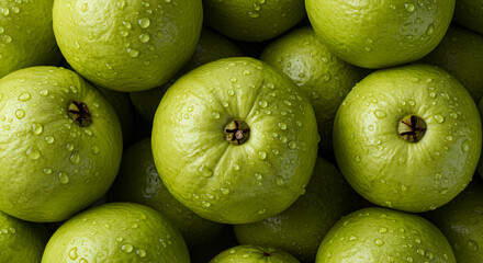 Fresh Ripe Guavas with Water Drops – Vibrant Close-Up of Tropical Fruit