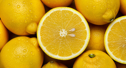 Fresh Ripe Lemons with Water Drops – Vibrant Close-Up of Citrus Fruit