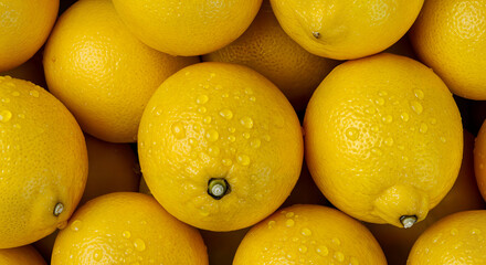 Fresh Ripe Lemons with Water Drops – Vibrant Close-Up of Citrus Fruit