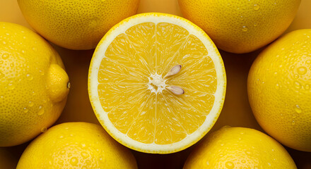 Fresh Ripe Lemons with Water Drops – Vibrant Close-Up of Citrus Fruit