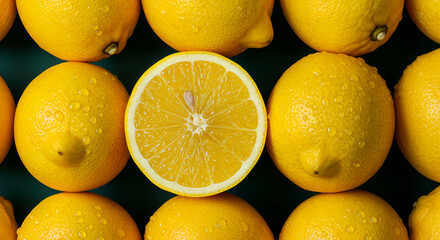 Fresh Ripe Lemons with Water Drops – Vibrant Close-Up of Citrus Fruit