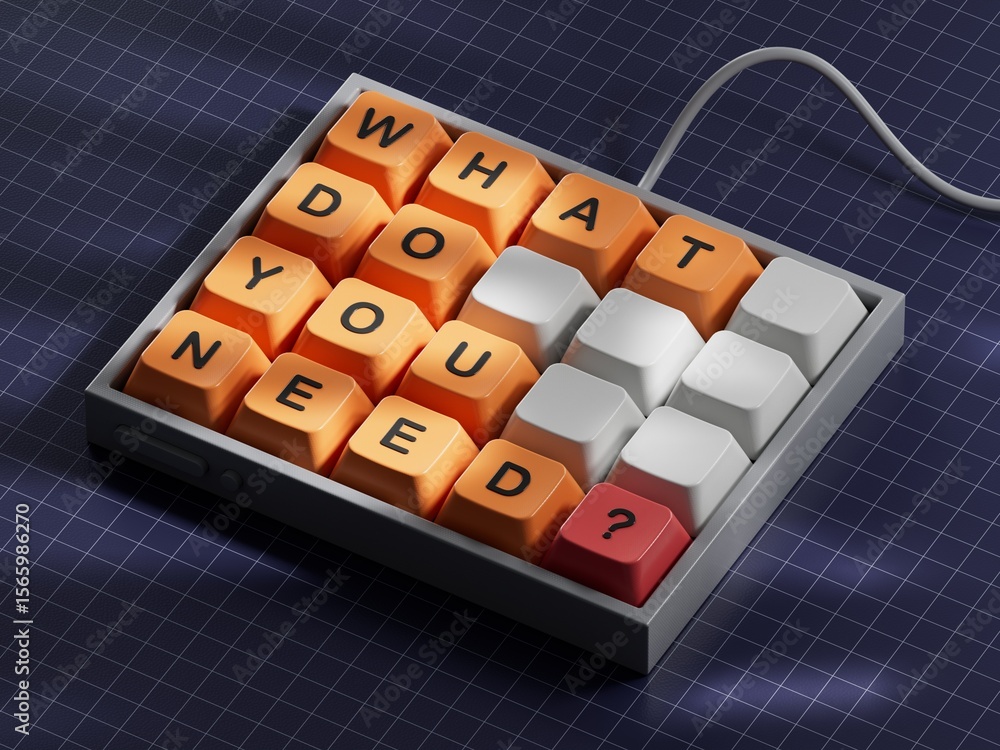 Poster what do you need symbol. computer keyboard keys with words what do you need.business and what do you