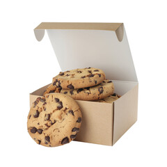 Stack of freshly baked chocolate ،chip cookies with gooey chocolate pieces isolated on white background