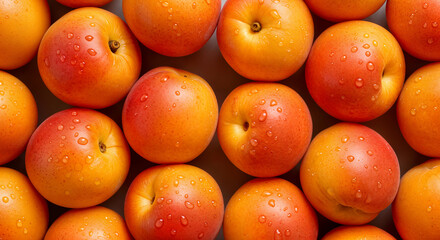 Fresh Ripe Peaches with Water Drops – Vibrant Close-Up of Orchard Fruit