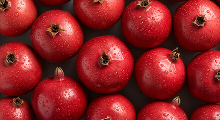 Fresh Ripe Pomegranates with Water Drops – Vibrant Close-Up of Juicy Fruit