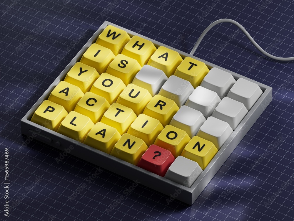 Poster what is your action plan symbol. computer keyboard keys with words what is your action plan.business