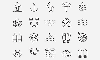 Water line icon set
