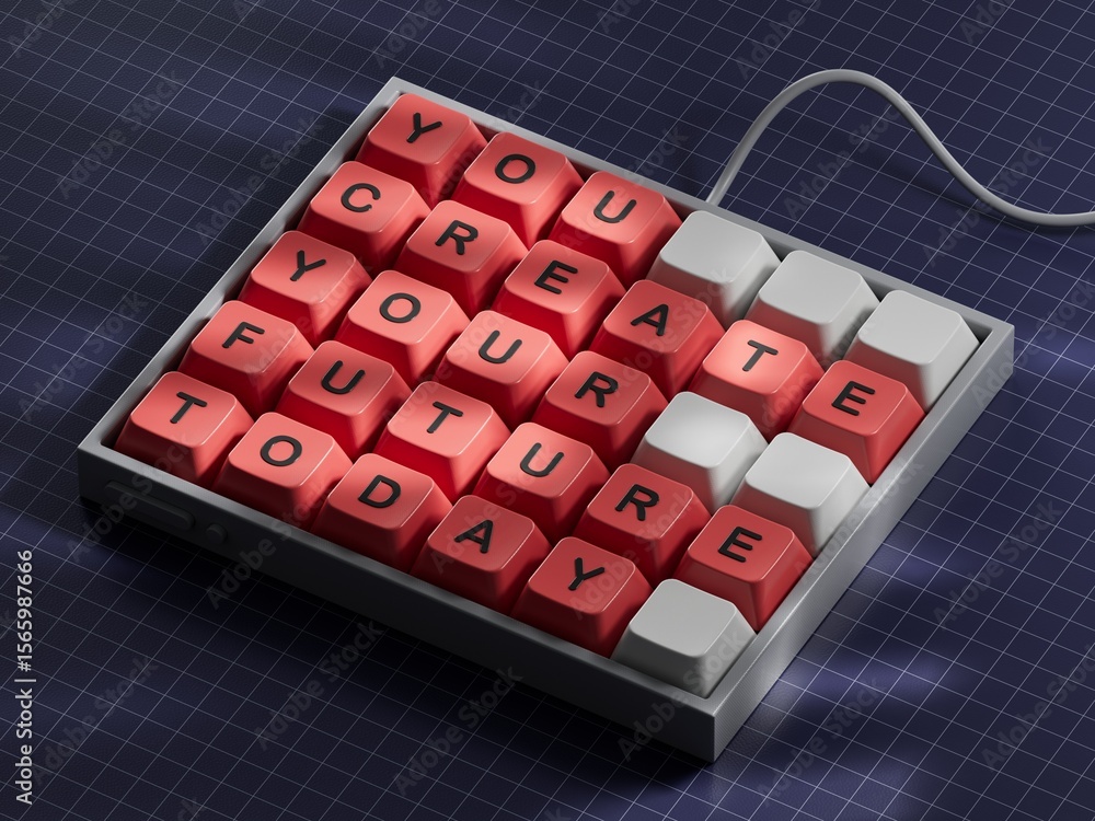 Poster future and development symbol. computer keyboard keys with words you create your future today.busine