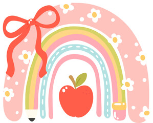 Rainbow Apple Clipart, Back to School PNG, Cute Teacher Appreciation Design, Pastel Classroom Rainbow Graphic

