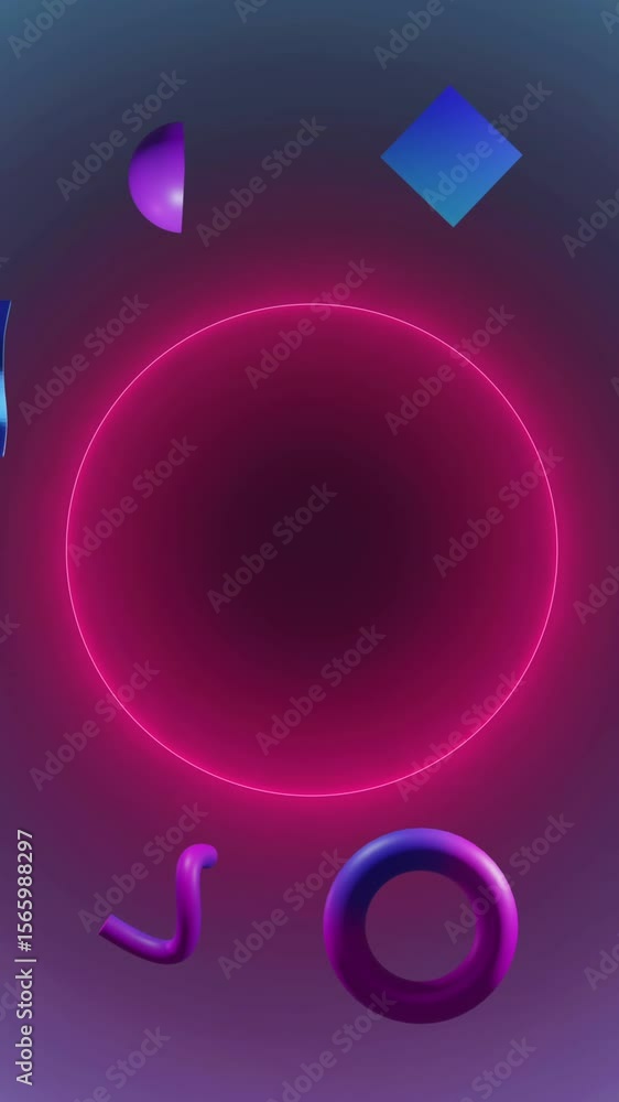 Poster animation of abstract 3d shapes over dark blinking background