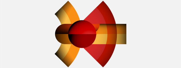 Obraz premium Abstract design features vibrant red, orange, yellow hues. Geometric shapes overlap creating dynamic visual impact. Minimalist style, clean background.