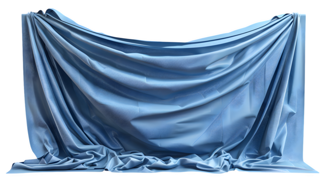 Blue draped fabric, isolated on transparent background