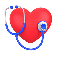 Heart icon with stethoscope representing healthcare, medical checkup, and heart health isolated on white background