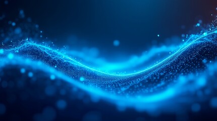 Abstract background of a dynamic blue particle wave, representing data flow and energy