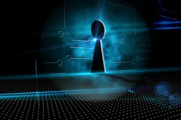 Keyhole on technological background