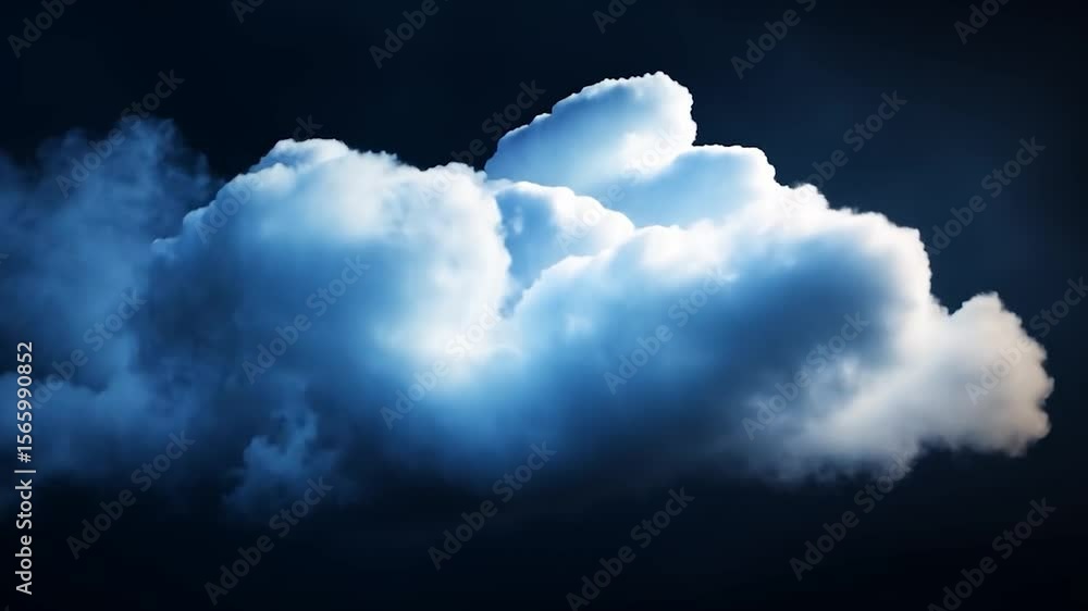 Poster a stunning close-up of a luminous white and blue cloud against a dark background, highlighted by a l