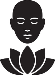 Silhouette of a calm face with a lotus flower symbolizing peace, mindfulness, meditation, and spiritual balance.