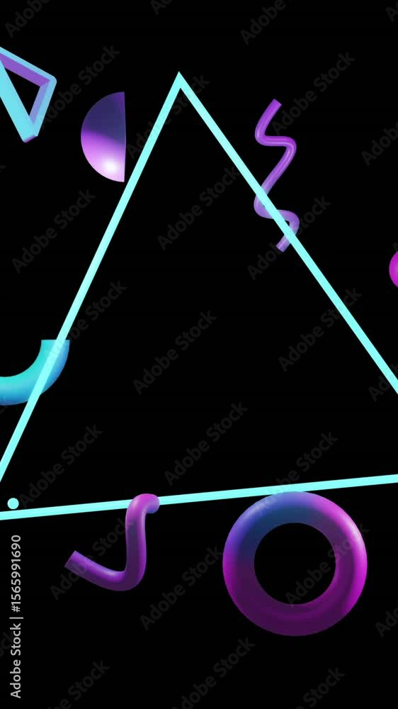 Aufkleber animation of triangle and abstract shapes moving on black background