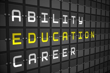 Education buzzwords on black mechanical board