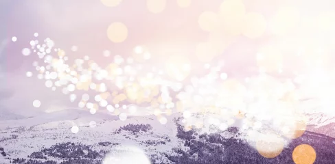 Gordijnen Snowcapped mountains with bokeh in foreground © vectorfusionart