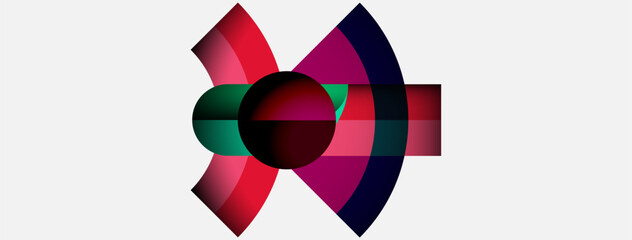 Abstract geometric design. Circles, curves, vibrant colors blend. Modern composition, minimalist aesthetic, striking visual impact.