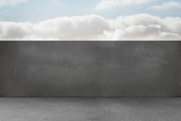 Minimalist rooftop terrace is showing flat design concrete wall and floor under cloudy sky © vectorfusionart
