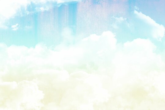 Fototapeta Flat design sky scene is showing layered cumulus clouds rising against light blue gradient