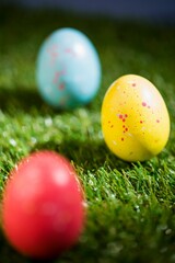 Colorful Easter eggs with focus on yellow