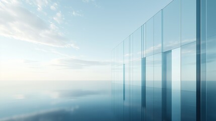 Abstract Futuristic Skyscraper 3D Perspective: Blue Glass Modern Architecture Urban Background for Office Design and Commercial Hub