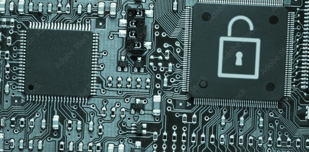 Poster digitally generated image of lock in circuit board