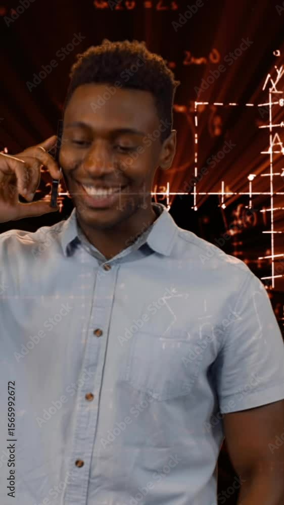 Poster man calling over mathematical equations.