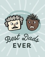 Image of best dads ever text with faces pattern on blue background