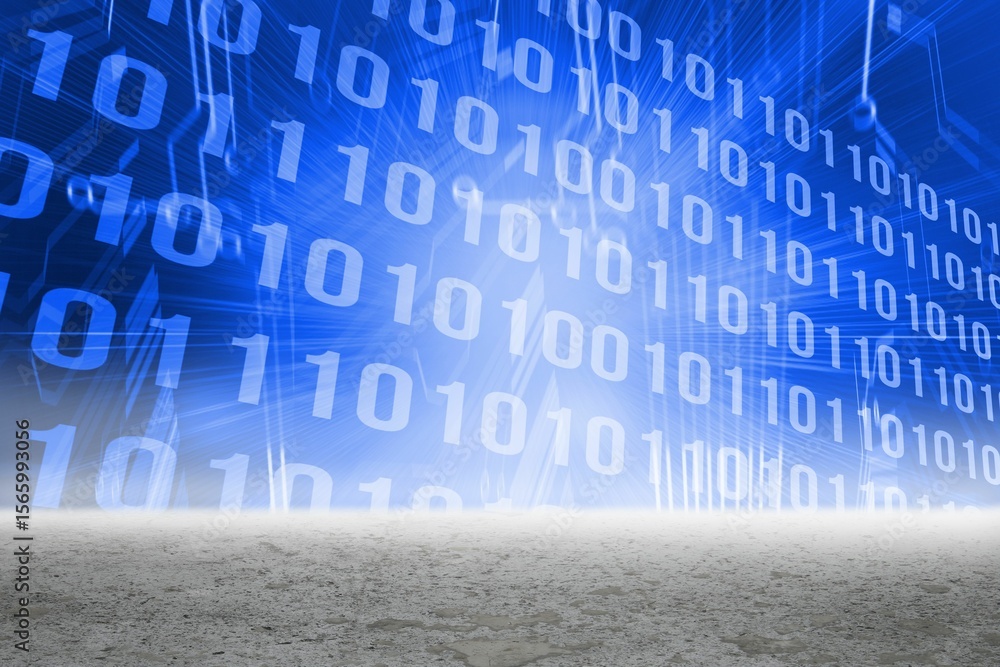 Poster digital composite of blue binary code graphic