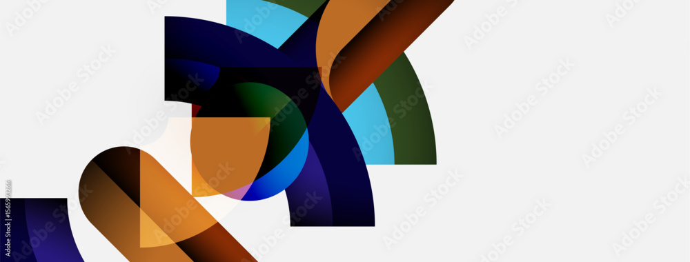 Poster Abstract shapes overlap, creating dynamic composition. Colors blend, offering modern aesthetic. Minimalist design, clean background.