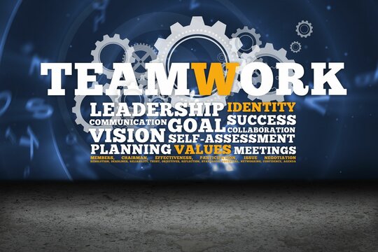 Teamwork buzzwords with cogs and wheels