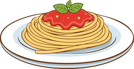 A plate of spaghetti topped with tomato sauce and basil.